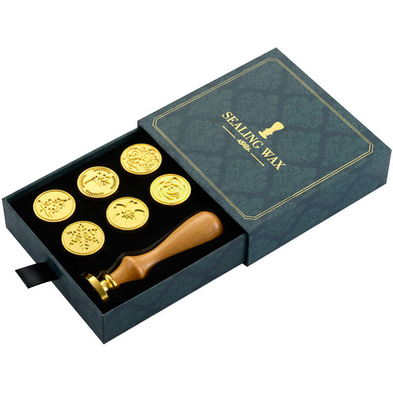 Vintage Initials Kit de sello de cera con sello de cera color bronce caja de regalo sello clásico retro con mango de metal color J 