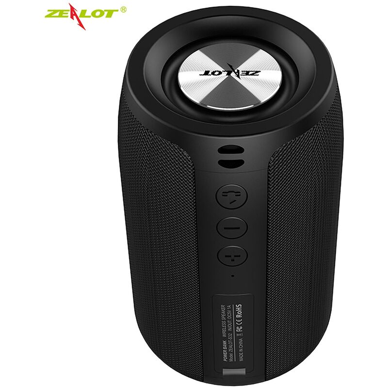 ZEALOT S32 Altavoz Bluetooth inalambrico portatil Subwoofer de 5W Caja de sonido para exteriores Reproductor de musica Disco U Lector de tarjetas TF AUX-IN 2000mAh Bateria, Negro