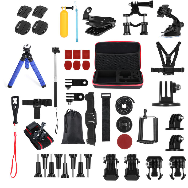 Andoer 48-in-1 Action Camera Accessories Kit Sports Camera Accessories Set Reemplazo para GoPro Hero 9 8 Max 7 6 5 Insta360 Xiaomi YI Action Cameras con estuche de transporte, Negro