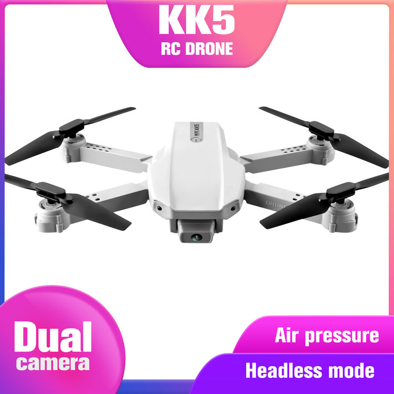 KK5 RC Drone con camara 4K Wifi FPV Camara dual Drone Mini Quadcopter de juguete plegable para ninos con control de sensor de gravedad Modo sin cabeza Funcion de foto de video de gestos, Gris, 4k dual lente 3 baterias