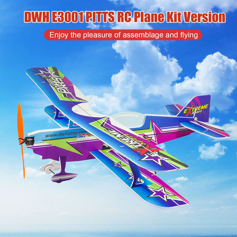 DWH E3001 PITTS RC Avion Avion Avion de espuma 450mm Envergadura Juguetes de vuelo al aire libre para adultos Ninos Ninos Modelo de ensamblaje de bricolaje Version KIT, Purpura