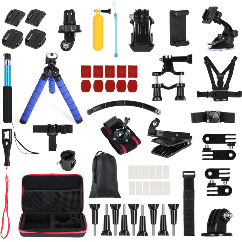 Andoer 60-en-1 Kit de accesorios para camara de accion Juego de accesorios para camara deportiva Reemplazo para GoPro Hero 10 9 8 Max 7 6 5 Insta360 Xiaomi YI Camaras de accion con estuche de transporte, Negro