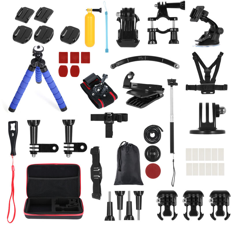 Andoer 50-en-1 Kit de accesorios para camara de accion Juego de accesorios para camara deportiva Reemplazo para GoPro Hero 10 9 8 Max 7 6 5 Insta360 Xiaomi YI Camaras de accion con estuche de transporte, Negro