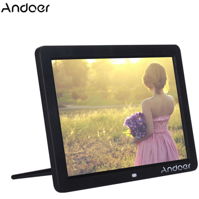 Andoer 12 "Pantalla ancha HD LED Marco de fotos digital Álbum digital Alta resolución 1280 * 800 Marco de fotos electrónico con control remoto Múltiples funciones, incluido reloj LED Calendario MP3 MP4 Reproductor de películas Compatible con varios idiomas