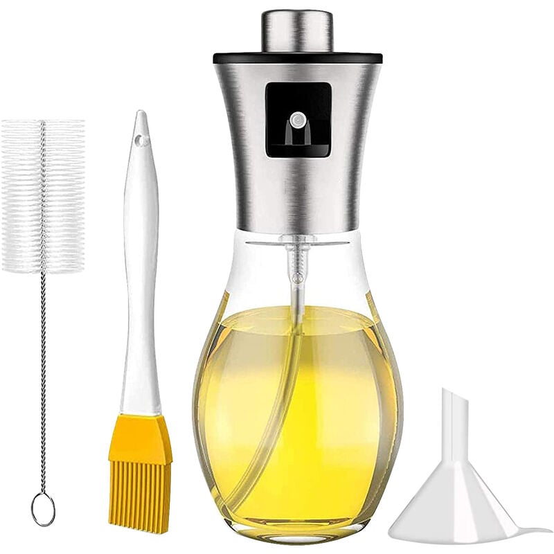 Rociador de aceite de oliva de 200 ml Mister con cepillo de embudo Botella de spray Dispensador de aceite recargable para cocinar Ensalada de barbacoa Hornear Asar a la parrilla Botella de spray para el cabello, 4 PIEZAS