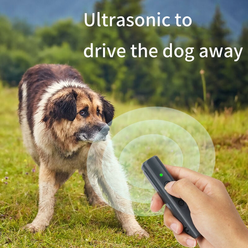 Ahuyentador ultrasónico para perros, dispositivo USB recargable para perros, dispositivo portátil para adiestrador de perros, dispositivo antiladridos con indicador LED, cordón, Gris