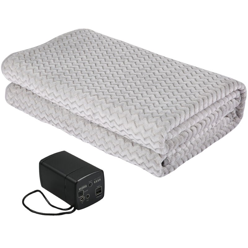 Manta eléctrica para coche de franela gruesa de 150x100 cm, alfombrilla para calentar la cama, calentador corporal, detección de sueño con puerto USB TIPO C disponible para carga de PC y teléfono, Gris