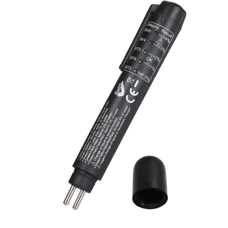 Probador de líquido de frenos Pen Test DOT3 DOT4 DOT5.1 ENV6 ENV4 Líquidos de frenos con 5 indicadores LED, Negro