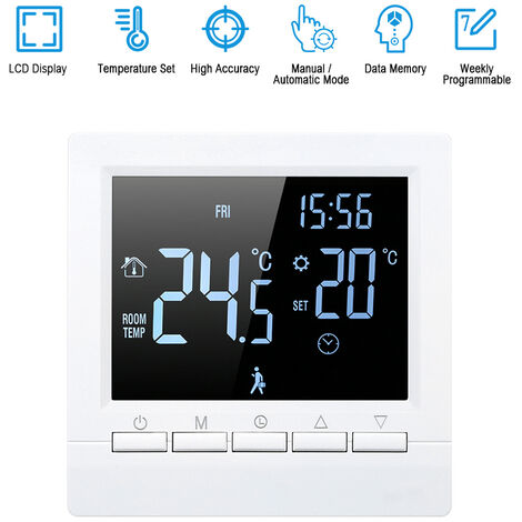 Controlador digital de temperatura, termostato, termostato de calefaccion, 16A,Blanco sobre negro
