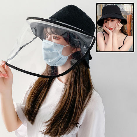 Sombrero de cubo para mujer, transparente facial extraible,Negro