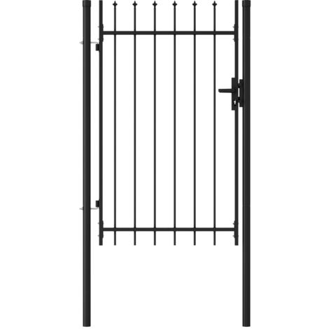 Cancela de valla con una puerta y puntas acero negro 1x1,5 m