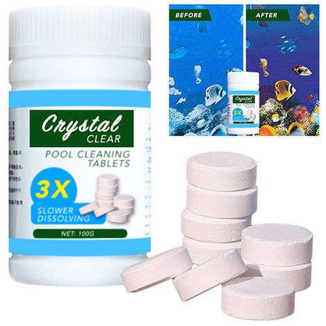 Flotador de la piscina de limpieza con 100pcs purificador de tabletas de cloro piscina dispensador Kit, Azul