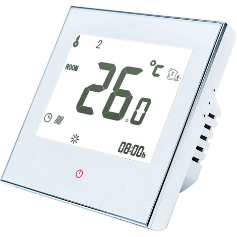 Inicio termostato programable para Suelo Radiante Sistema inteligente de pantalla tactil solo calor Termostato para calefaccion por suelo radiante Sistema En 95-240V, Blanco, sin WiFi
