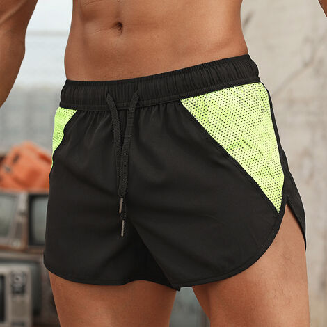 cortos deportivos para hombre, de secado transpirable, empalmado, estampado, forro, bolsillo lateral, cintura
