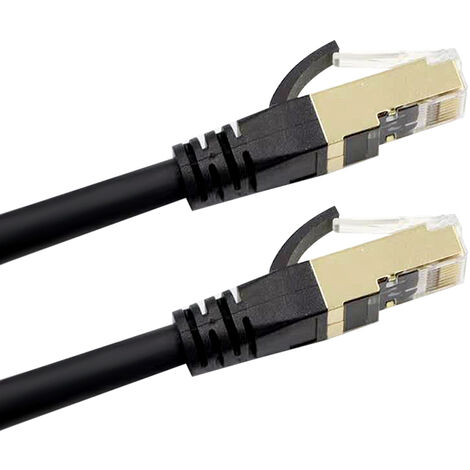 para Internet con conector RJ45 chapado en oro para juegos Cable Ethernet Cat 8 enrutador PC cable de parche plano SFTP de alta velocidad de 40 Gbps 2000 MHz Negro 15m 