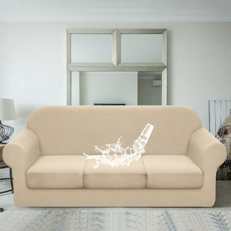 Funda de sofá para 3 cojines separados, funda de sofá suave elástica  impermeable, funda de sofá lavable, fundas sólidas para muebles, Protector,  Beige