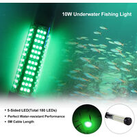 10W 180 LEDs pesca submarina Light Buscador de los pescados de la lampara 12V Led sumergible Luz subacuatica con 5m Cable