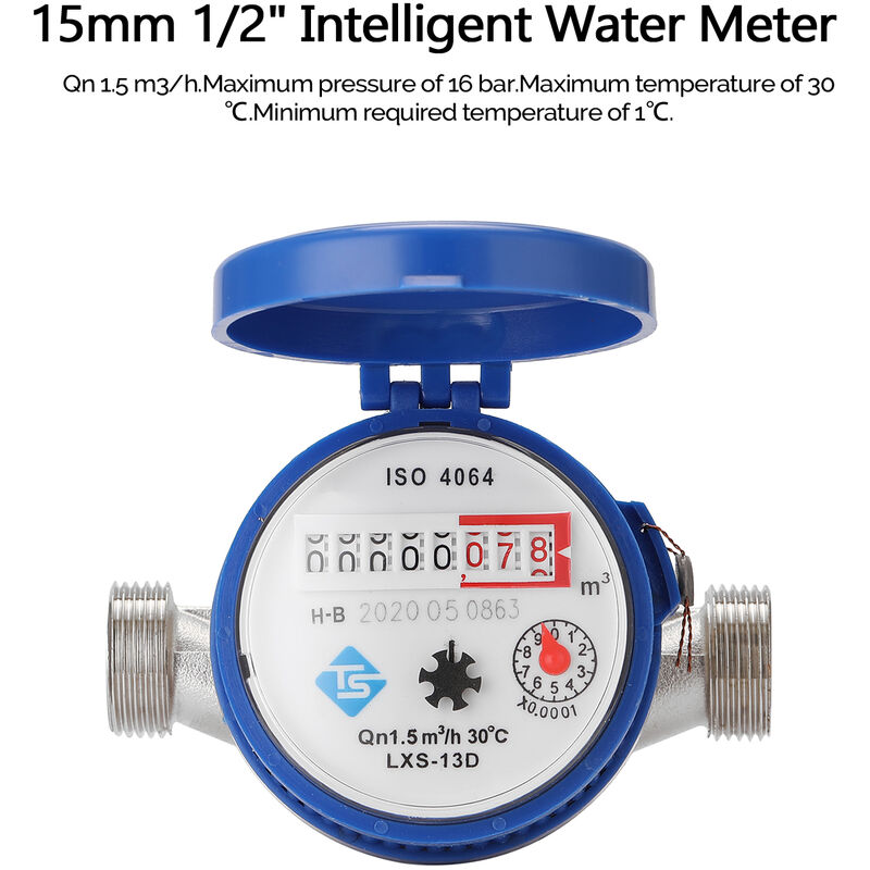 misuratore dellacqua pratico per uso domestico e in giardino Contatore dellacqua misuratore di portata dellacqua intelligente da 15 mm o misuratore di acqua fredda da 1/2 pollice con raccordo 