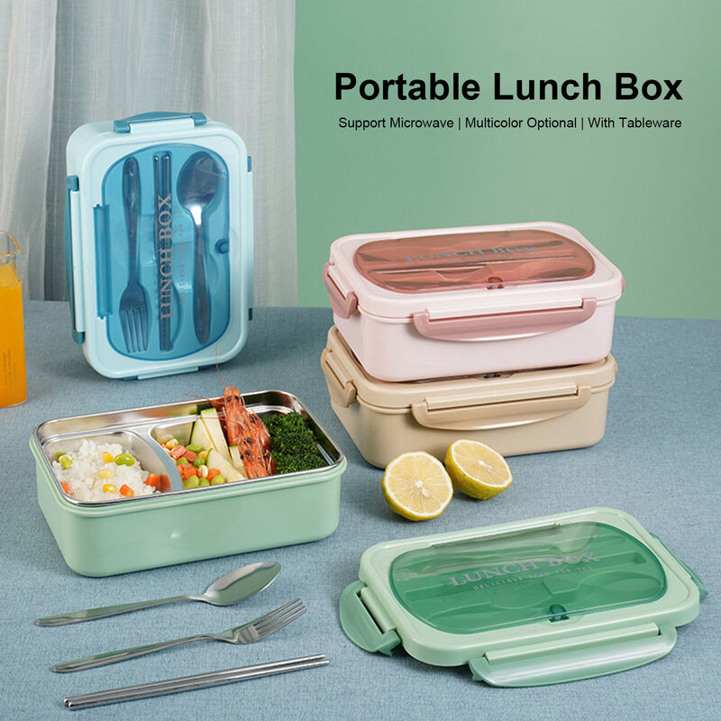 Lunch Box Bento Ecologico In Acciaio Inox A Prova Di Perdite Per Bambini Beige Scomparti Contenitore Per Alimenti 