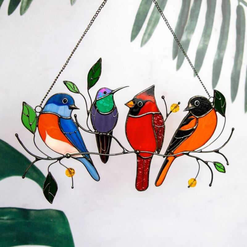 Finestra Piccolo Uccello Uccello Ornamento In Vetro Colorato Ornamento Da Appendere Alla Finestra Decorazione-Piccioncini Ornamenti Decorazione Da Appendere Ad Albero Regali Commemorativi Uccello 