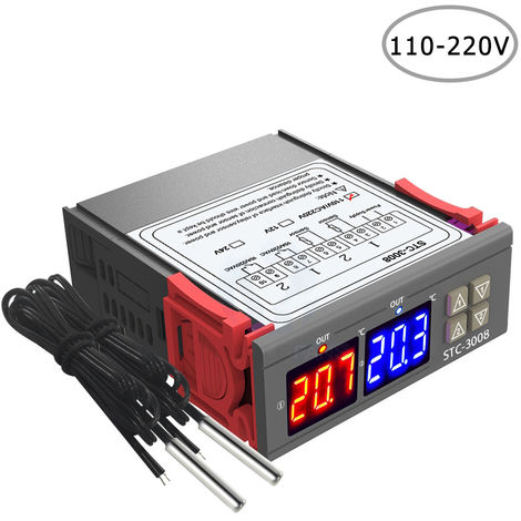 Regolatore di temperatura digitale regolatore di temperatura digitale a doppio stadio misuratore di temperatura e umidità con display digitale con sensore integrato 110 V - 220 V CA. 