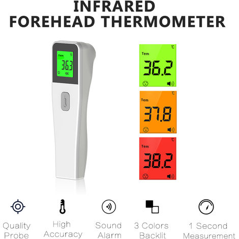 Termometro frontale a infrarossi Termometro digitale Temperatura corporea senza contatto ℃ e ℉ Dispositivo di misurazione ad alta precisione commutabile, bianco caldo