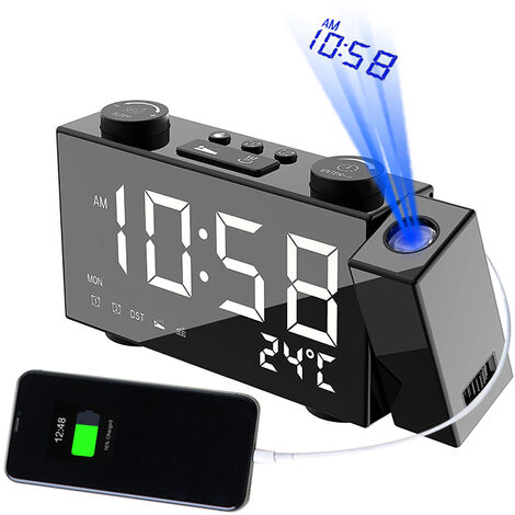 snooze proiezione digitale datario nero sveglia a LED ricarica USB KIPIDA Sveglia con proiezione igrometro e ora visualizzazione della temperatura proiezione a 180° display LCD 