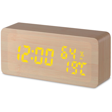 Sveglia digitale LED Scrivania in legno per 3 gruppi di sveglia wireless con controllo vocale e controllo vocale Colore del legno Sveglia 