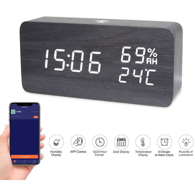 Temperatur und Luftfeuchtigkeit Multifunktions Stiller Wecker kreative LED Holz Uhr Student Geschenk elektronische Uhr