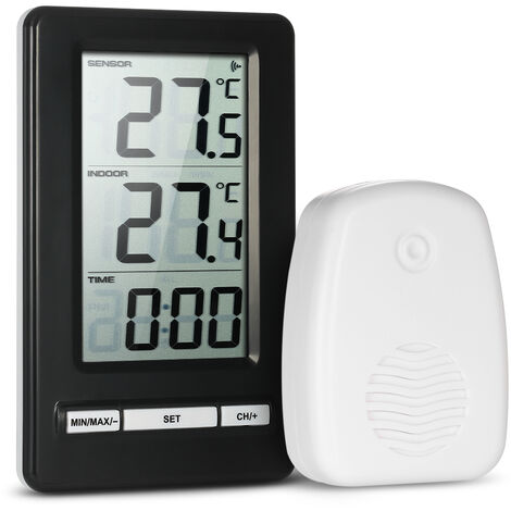MIN/MAX Speicher weiß-grau Thermometer Innen- & Außentemperatur 