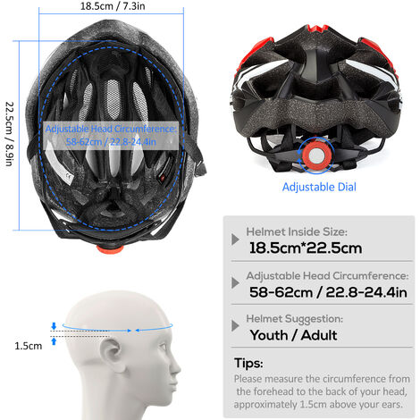 Schwarz Blau, M/L Einstellbarer sicherer Fahrradschutz Leichte Fahrradhelme für Erwachsene und Kinder Persiverney Mountainbike-Helm Fahrradhelm mit Abnehmbarer Sonnenblende und Rücklicht