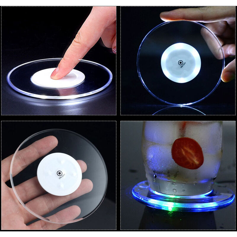 Acrylic Ultra-thin Led Coaster Round Shape Luminous Coaster Cup Mat Cocktail  Beverage Coasters Home Party Club Bar Supply,model:White