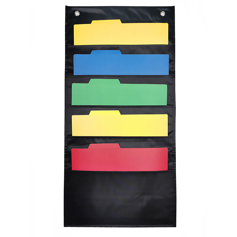 Hanging Wall File Organizer Large 5 Pockets Storage Pocket Chart with 2  Hangers Folder Holder Document Organizer for Office School Classroom  Library Home,model:Black