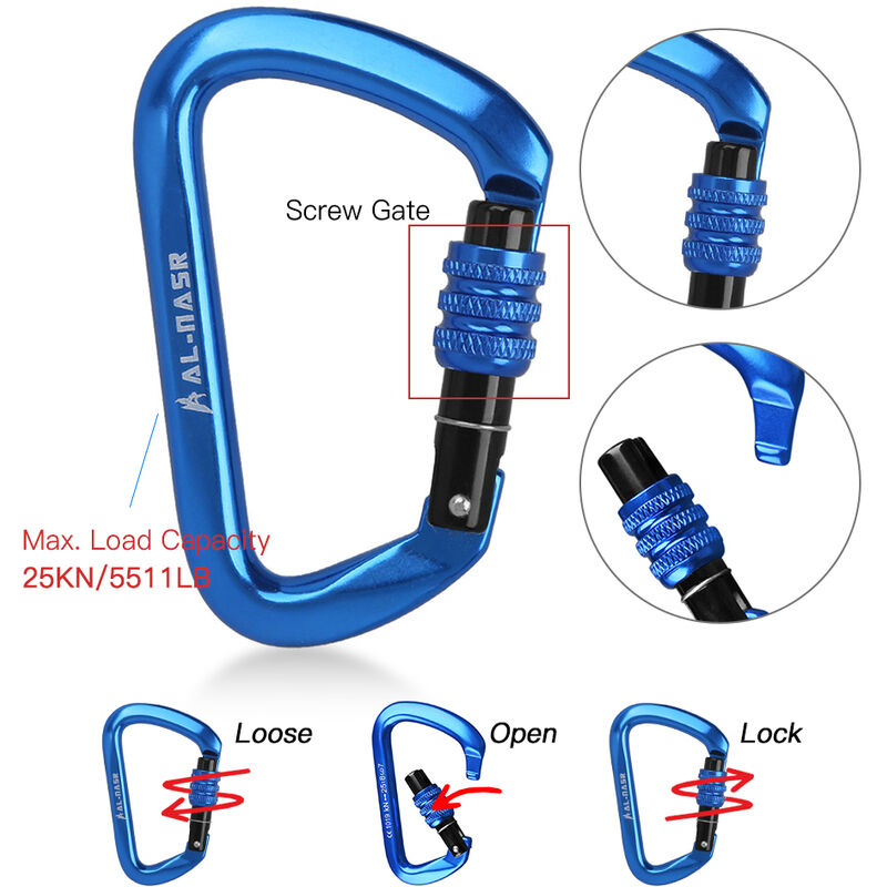 Camping Strong Heavy Duty Lightweight Twist Carabiners Hammock Locking Carabiner Hiking Keychain D-Ring Durable Aluminum Carabiner Hook for Outdoor Dog Leash 2 Pack 28KN Screw Carabiner Clip 