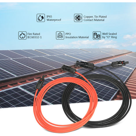 1 Pair 25 ft MC4 Solar Panel Extension Connector 10 AWG PV Cable Wire Blk/Red 