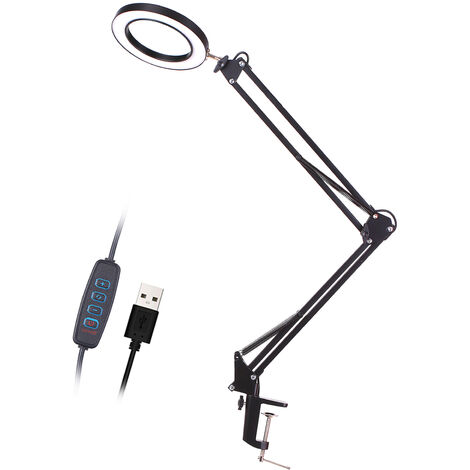 Lighting LED 5X Magnifying Lamp with Clamp Hands Free Magnifying Glass Desk Lamp Adjustable Swivel Arm USB-powered