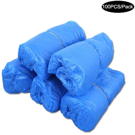 Blue 100 Pcs Disposable Shoe Covers Non Slip Waterproof Overshoes for Shoes and Boots to Protect Carpets Floors 