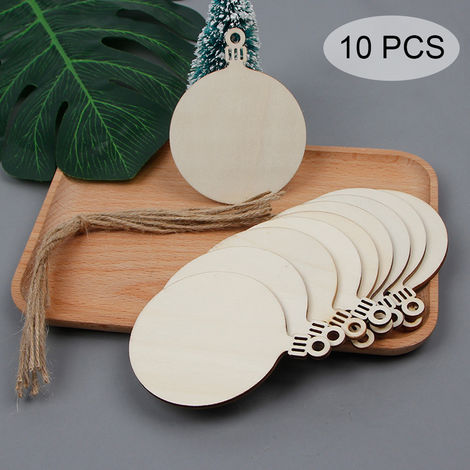 10PCS DIY Natural Wooden Chip Christmas Tree Hanging Ornaments Pendant Kids Gifts Round Shape Xmas Decorations