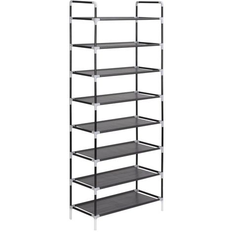 Shoe Rack with 8ShelveMetal and Non-woven Fabric Black