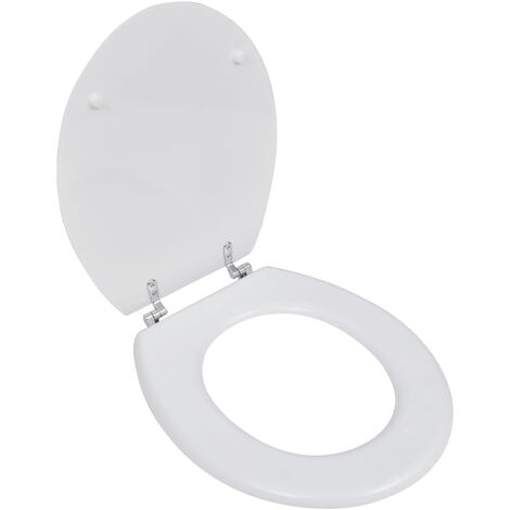 MDF Toilet Seat Wooden Chrome Fixings for WC Bathroom Grooved Lid Easy Fit White 