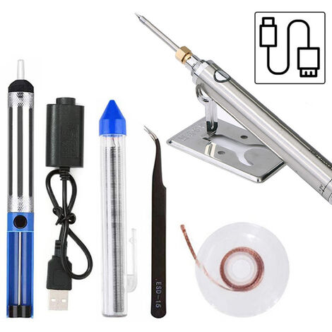 Soldering Iron Set Wireless USB Rechargeable Soldering Iron Mini Portable Battery Soldering Iron with USB Welding Tools,model:Silver