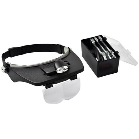 Headband Magnifier Head Magnifying Glasses Hands-Free Optical Professional Head-Worn LED Lighted Magnifier with 4 Detachable Lenses 1.2X 1.8X 2.5X 3.5X for Sewing Crafts Reading,model:Silver