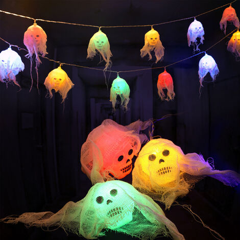 8FT Halloween Skull String Lights 10 LEDs Ghost Skeleton Lights Battery-Powered Spooky Skull Hanging Light Garden Decorative Colorful Lights for Halloween Party Bar Outdoor Decor,model: Type 1