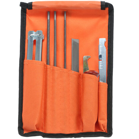 Chainsaw Sharpener File Kit Chainsaw Chain Sharpener Chain Parts Set, 5/32, 3/16, and 7/32 Inch Files, Wood Handle, Depth Gauge, and Tool Pouch for Sharpening & Filing All Chainsaws Blades,model:Orange