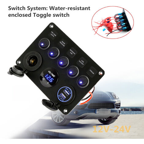 Battery Test Panel Rocker Switch LED Backlight Rocker Switch Voltmeter 12V DC for Car Boat Marine ON-OFF-ON 