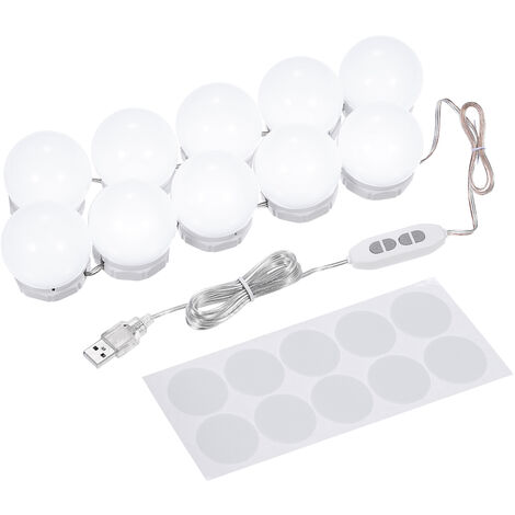 LEDs Vanity Mirror Lights Kit with 10 Light Bulbs 3 Color Modes & Dimmable 10 Brightness Levels USB Powered Mirror String Light for Makeup Dressing Table,model:White