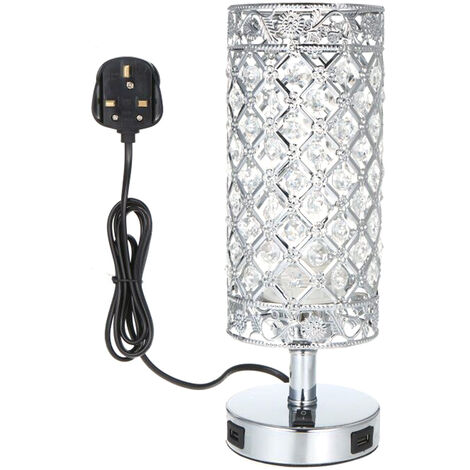 Comfortable Crystal Color Perfect for Living Room/Dining Room/Kitchen/Bedroom Seealle Modern Crystal Bedside Table Lamp USB Crystal Silver Table Lamp 