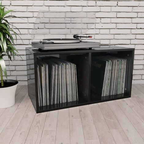 Vinyl Storage Box High Gloss Black 71x34x36 cm Chipboard