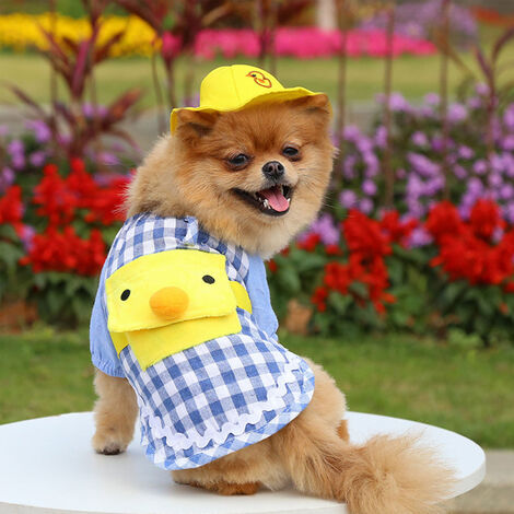 Dog Shirt Pet Plaid Shirts Pet Summer Clothes for Puppy Dogs Duck Cartoon  Backpack with Yellow Hat,model:Blue L