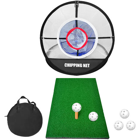 Pop Up Golf Chipping Net Combo with Golf Hitting Mat Indoor Backyard Golf Training Practice Target Hitting Net with 5 Balls,model:Black C